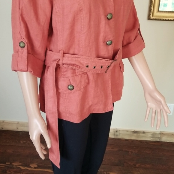 Vintage 100% Linen Top Military Combat by Live A Little / Sz M / Burnt orange - Picture 6 of 17